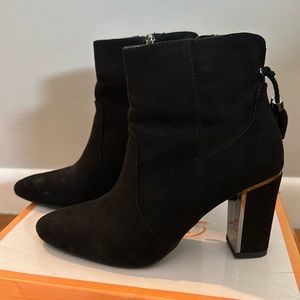 Faux suede booties with block heel